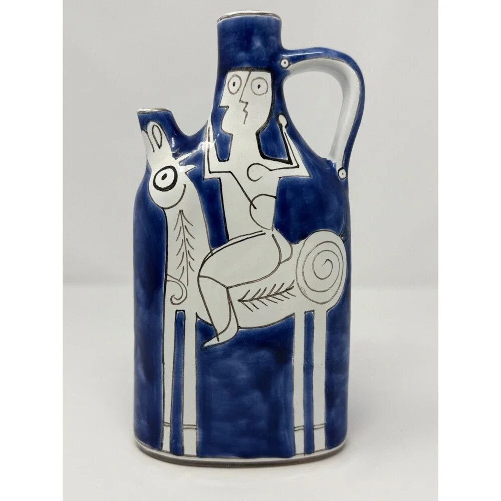 Desimone Hand-Painted Blue & White Ceramic Art Pottery Pitcher Figural